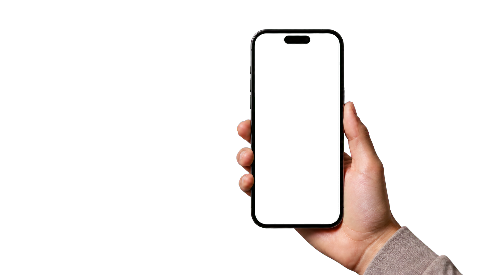 A hand holding an iPhone showing the Forty Eight booking demo