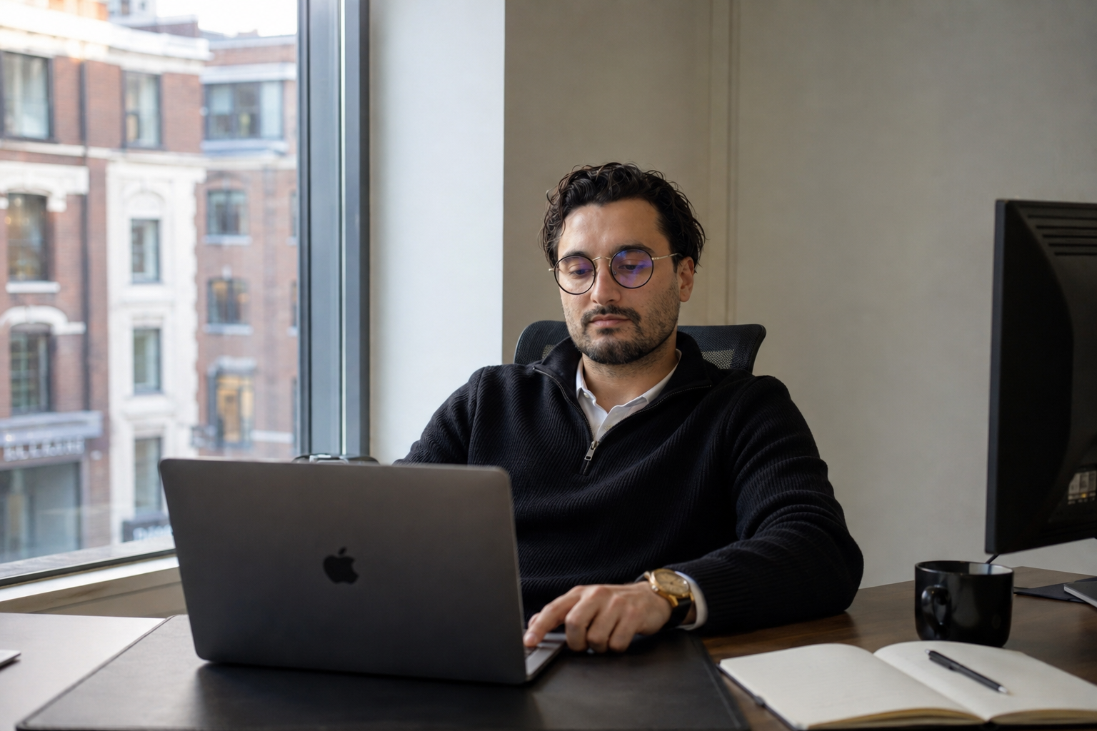 Ali, Founder of Stay48, working at his desk